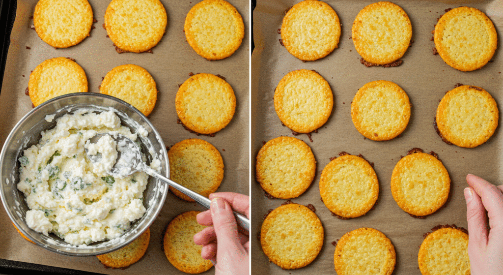Step by step process of making cottage cheese chips from mixture to baked