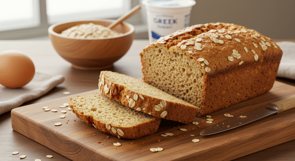 Easy 3 ingredient oat bread recipe with yogurt - fresh homemade bread ready in just 40 minutes!